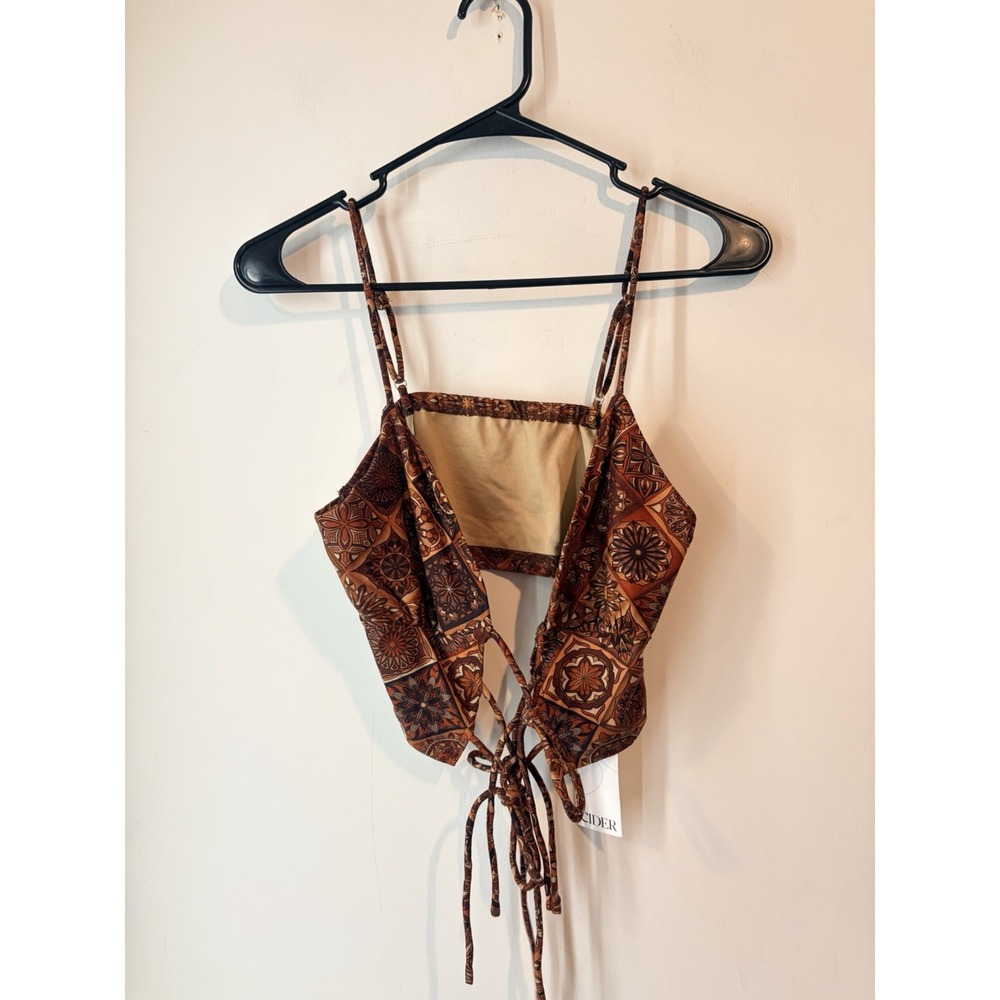 CIDER‎ Knit Fabric Boho Paisley Lace Up Tank Top Size Small NWT